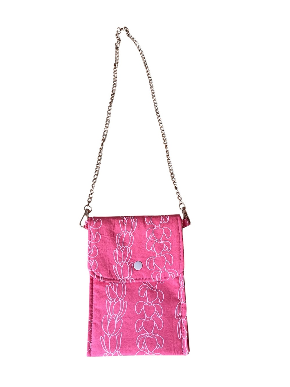 Pink Floral-Print Chain Strap Crossbody Bag